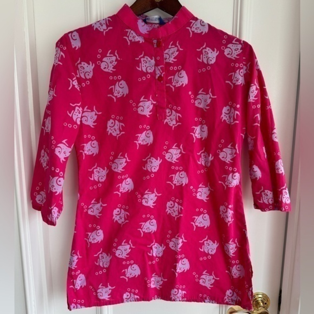 Three Islands Fish Block Print Tunic Dress Girls XL